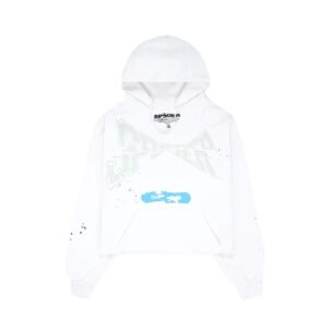 White Cropped Sp5der Hoodie